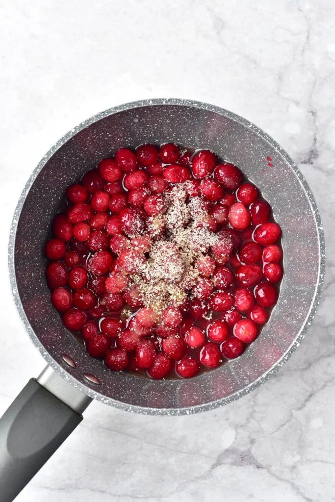 cranberry sauce ingredients in a bowl
