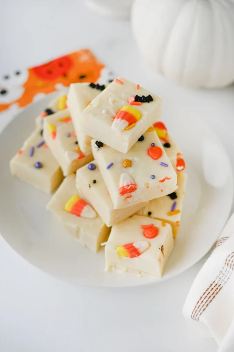white chocolate fudge with candy corn and halloween sprinkles
