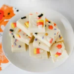 white chocolate fudge with candy corn and halloween sprinkles