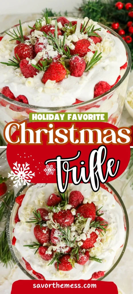 a Christmas trifle with strawberries and whipped cream on top