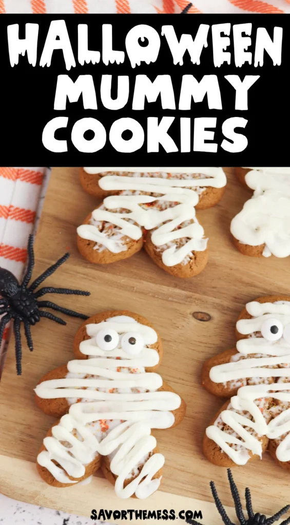 gingerbread cookies with icing on them to look like mummies
