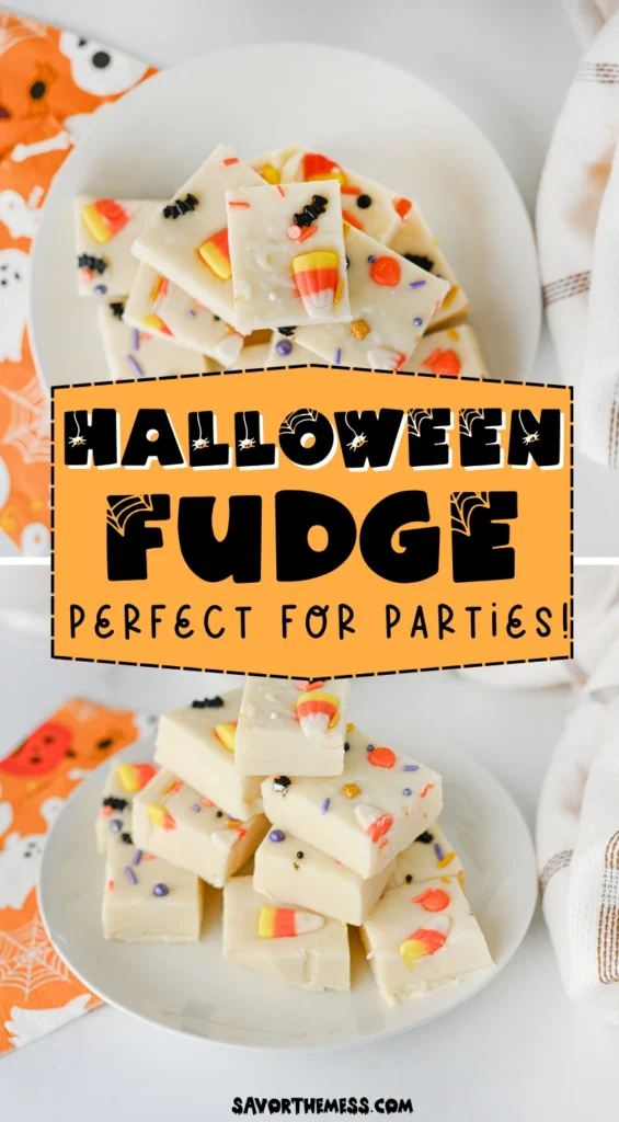 white chocolate fudge with candy corn and halloween sprinkles