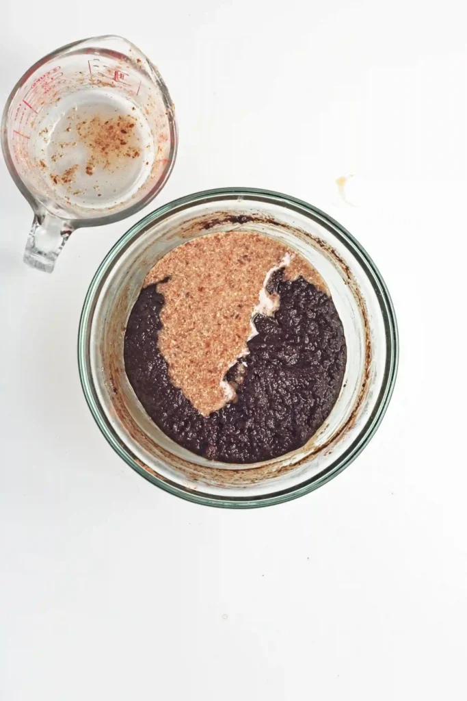 flax seed mixture added to a chocolate cookie batter