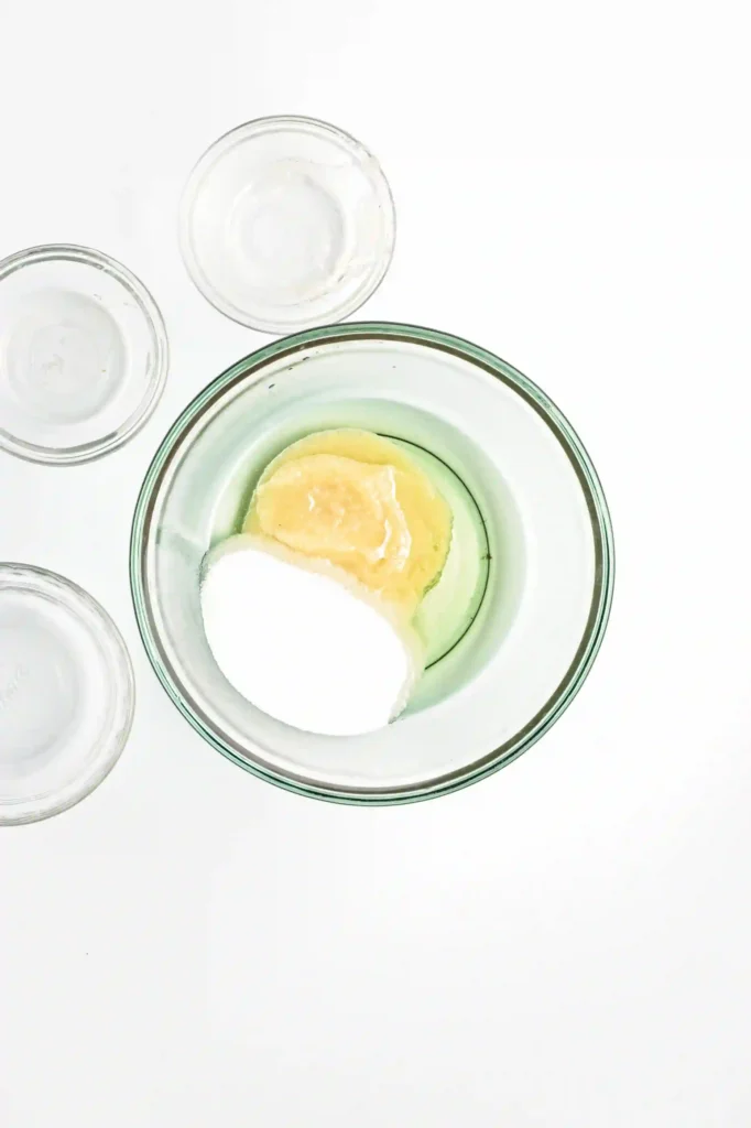 flour, cornstarch, powdered sugar, baking soda, and salt in a glass bowl