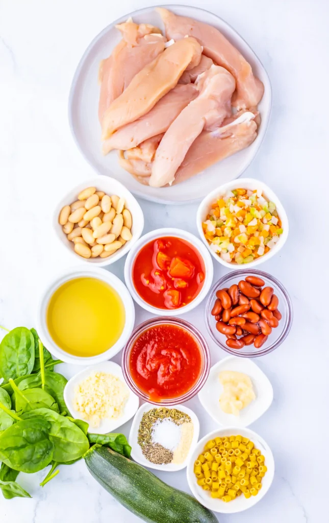 ingredients for the slow cooker chicken minestrone soup