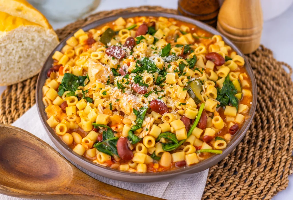 chicken minestrone soup in a bowl