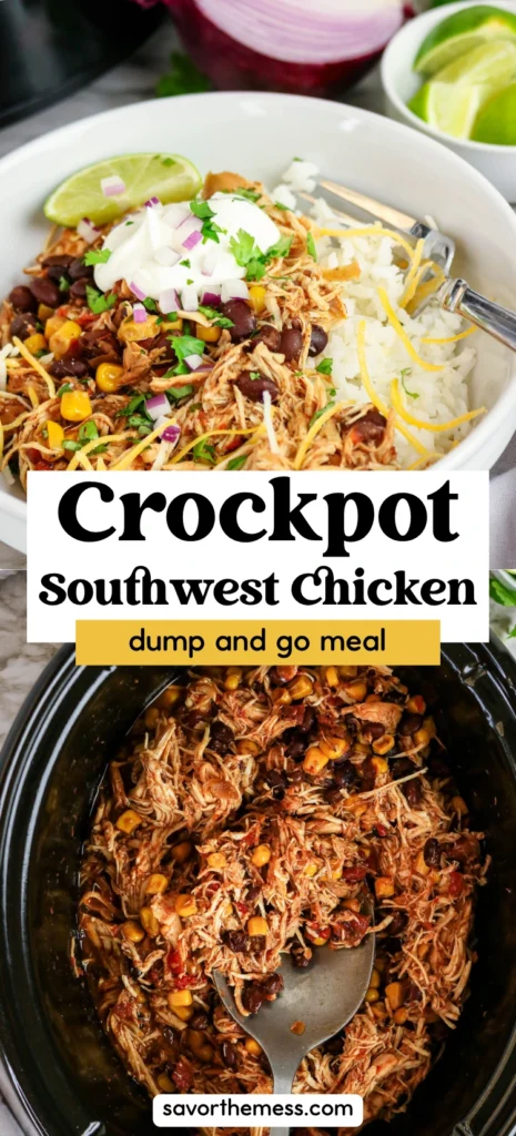 Southwest Chicken with cheese in a white bowl on a marbled surface