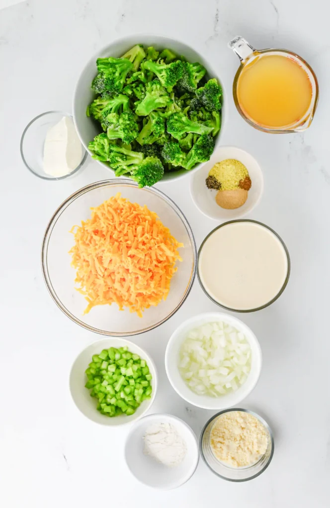 ingredients for the slow cooker broccoli cheddar soup