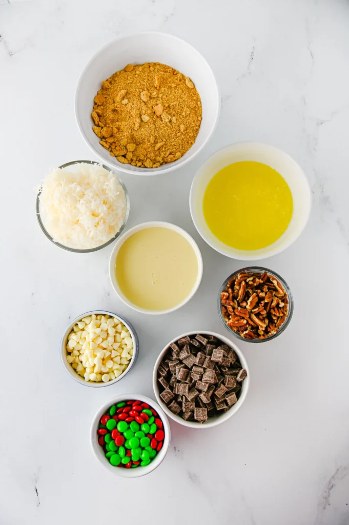 ingredients for the Christmas 7 layer bars