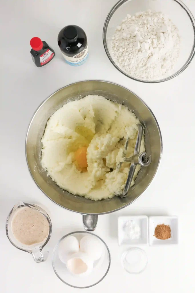eggs added to the beated butter and sugar