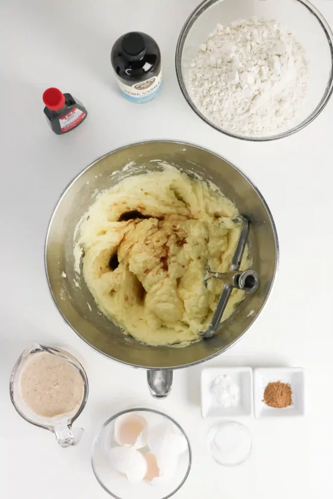 vanilla and rum extract mixed in to the butter, egg, and sugar mixture