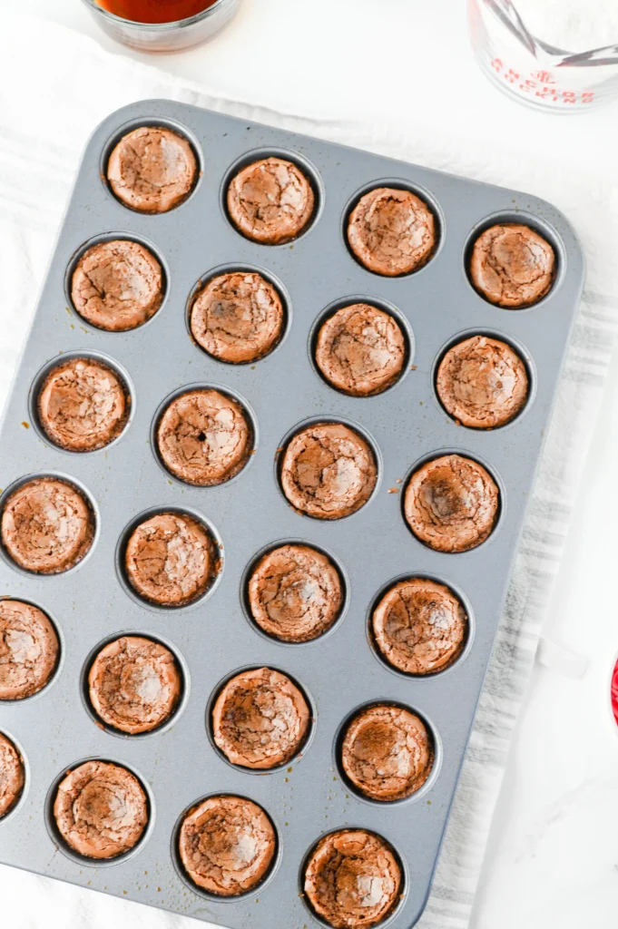 mini brownie bites in a muffin tin