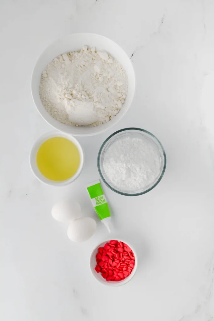 ingredients for the grinch crinkle cookies