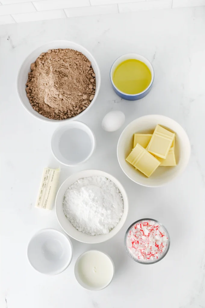ingredients for the peppermint bark brownies