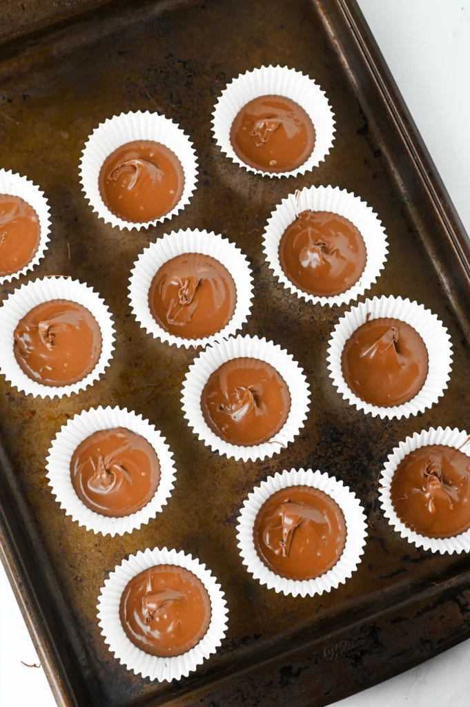 cupcake liners with melted chocolate in them