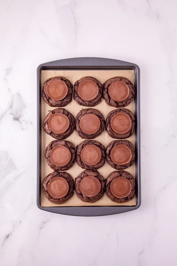chocolate cookies with a reese's on top