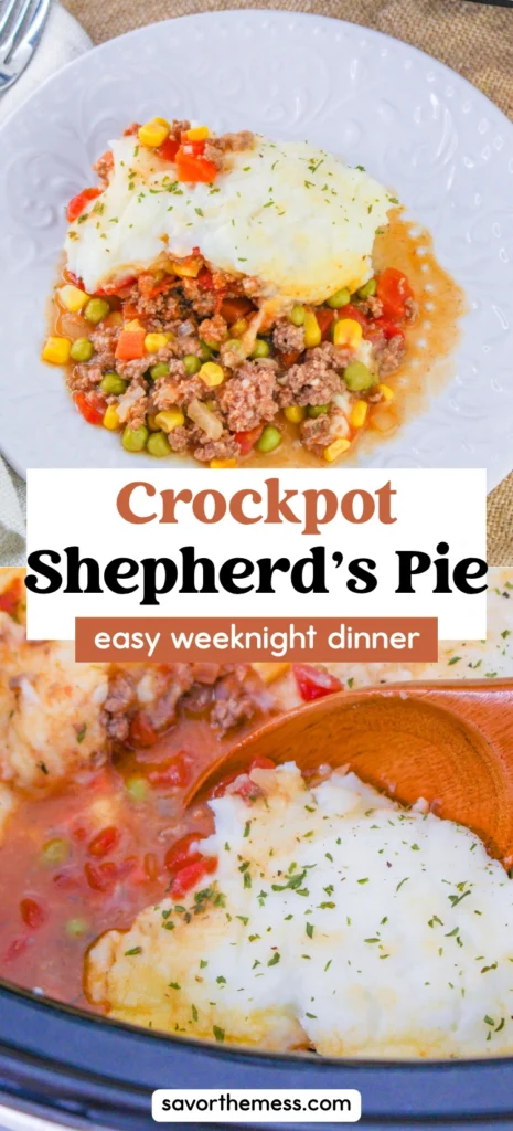 shepherd's pie on a white plate with a fork