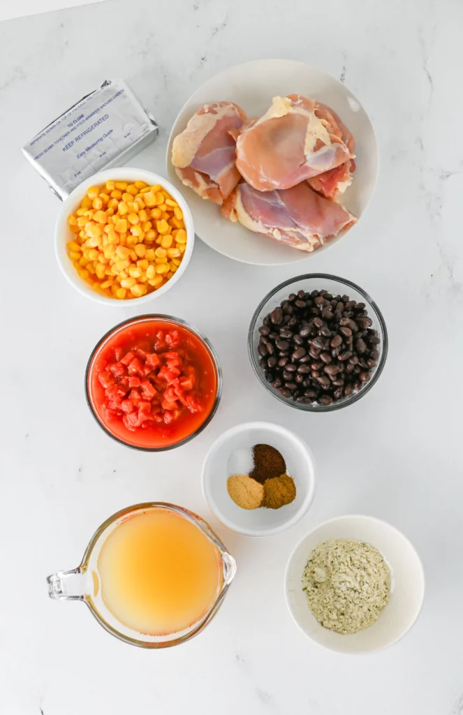 ingredients for the crockpot cream cheese chicken chili