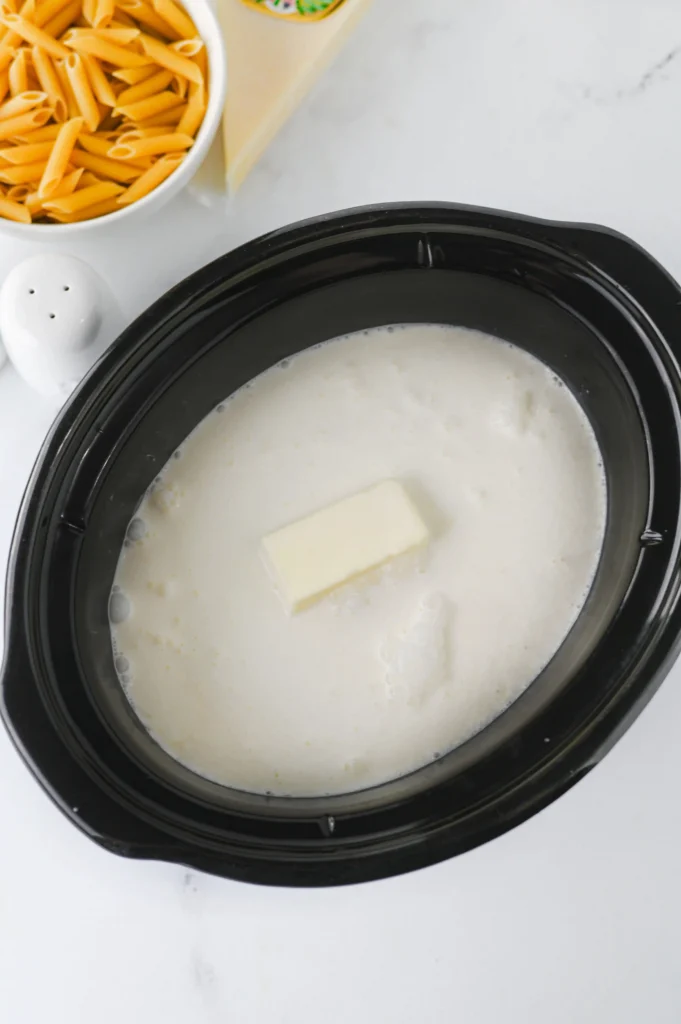 chicken broth, soup, and butter in a crock pot