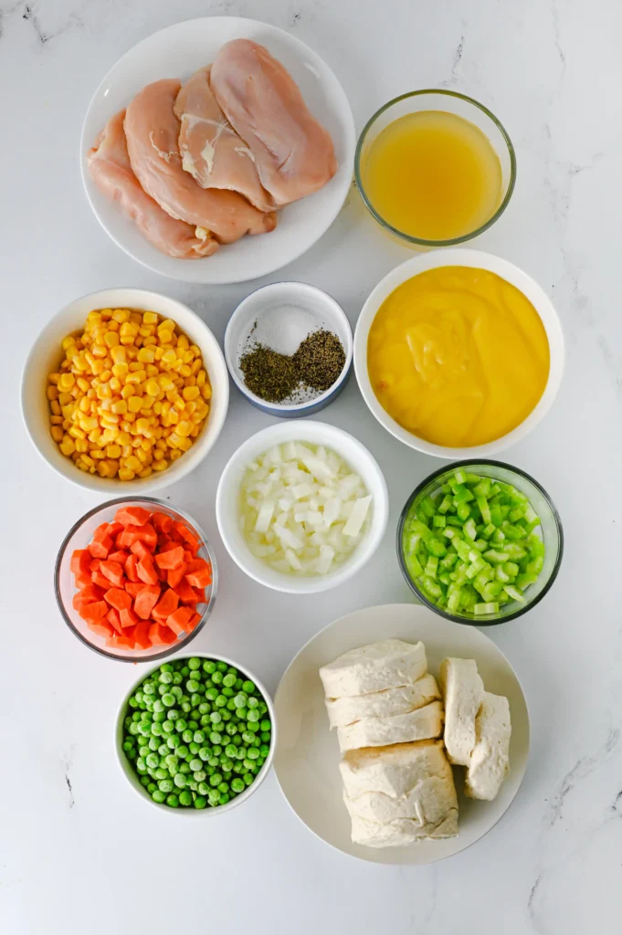 ingredients for the crock pot chicken pot pie